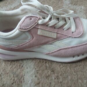 Reebok pink suede and white sneakers